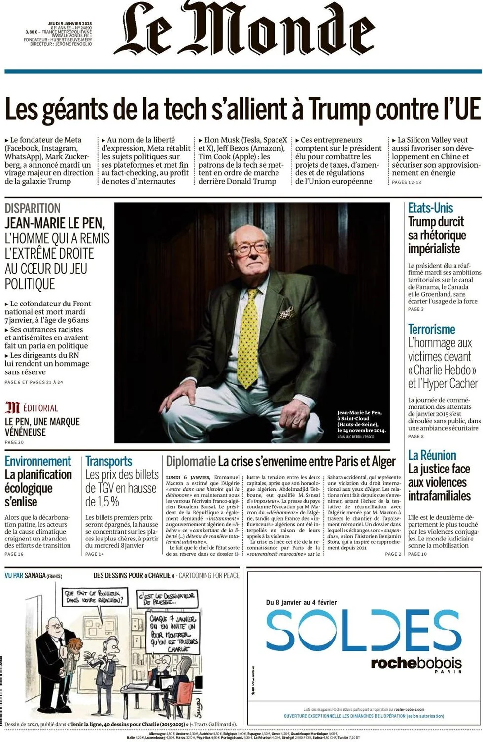 anteprima della prima pagina di le-monde del 08/01/2025
