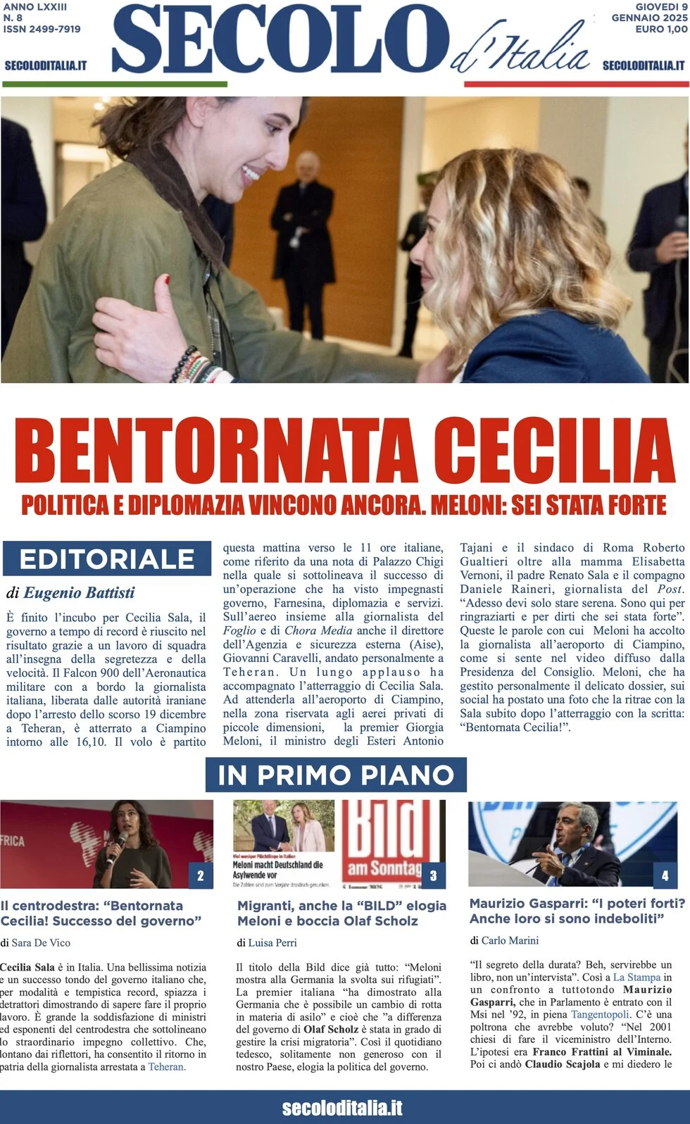 anteprima della prima pagina di secolo-ditalia del 09/01/2025
