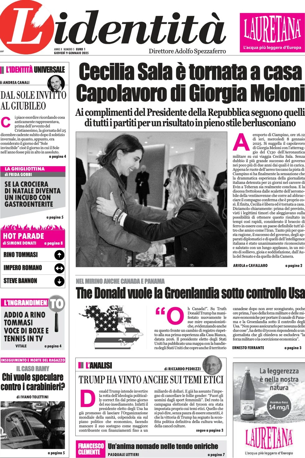 anteprima della prima pagina di lidentit del 09/01/2025