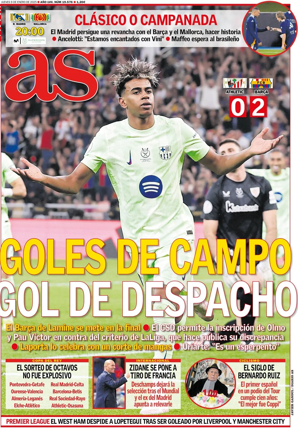 anteprima della prima pagina di as-madrid del 09/01/2025