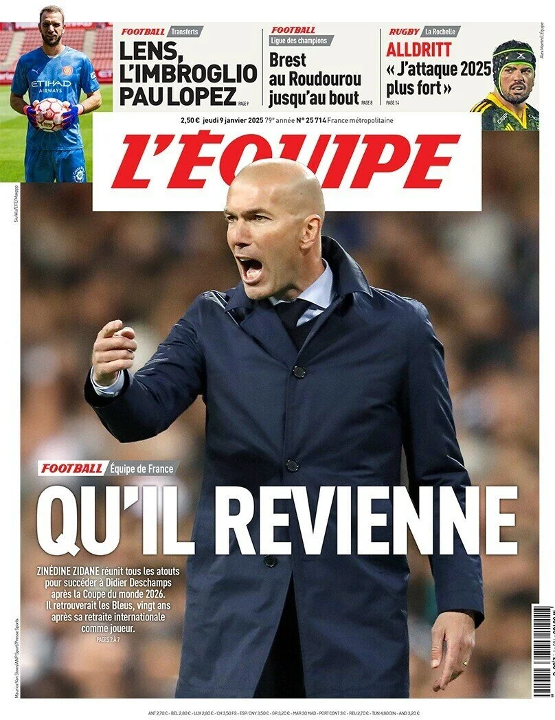 anteprima della prima pagina di lequipe del 09/01/2025