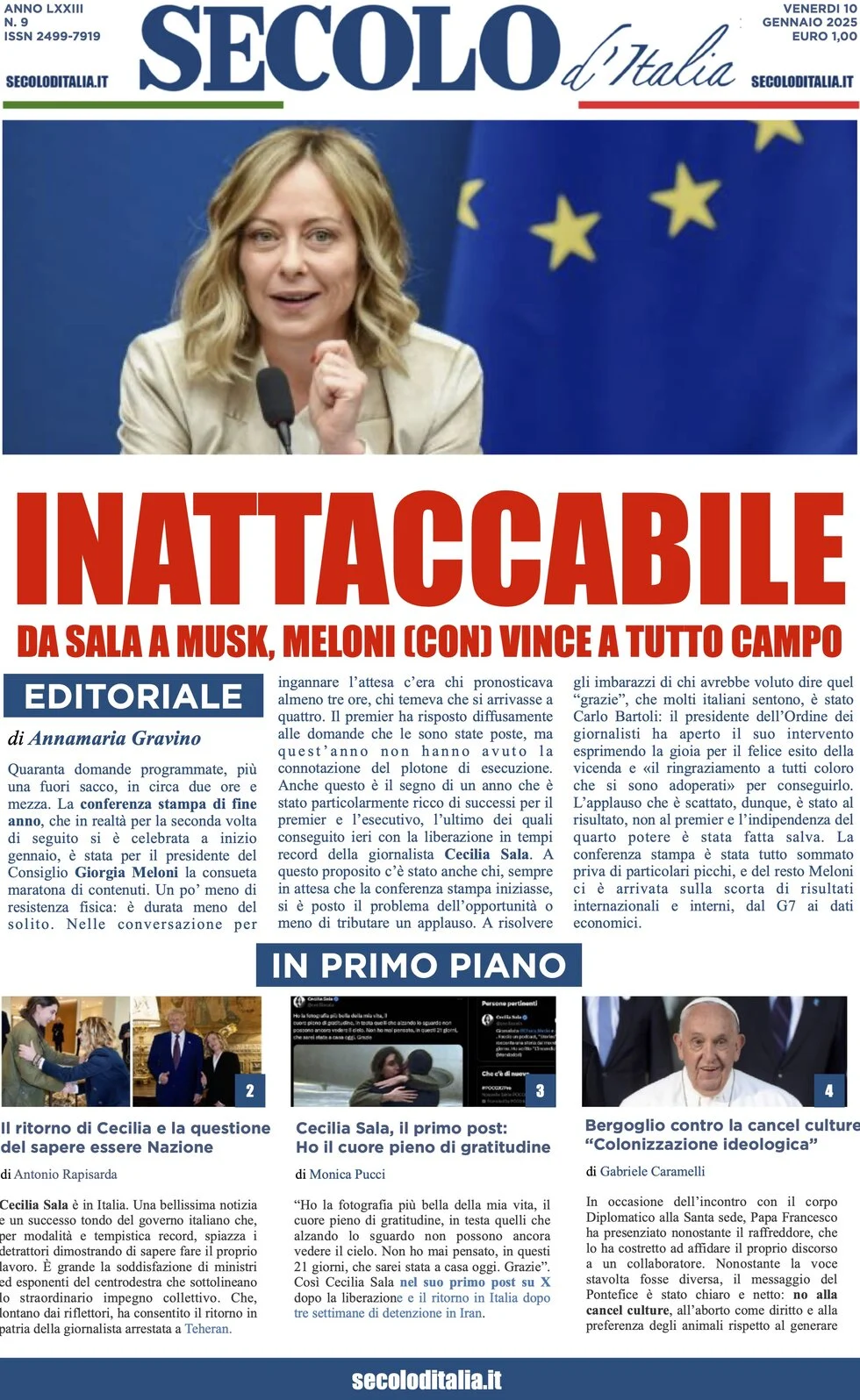 anteprima della prima pagina di secolo-ditalia del 10/01/2025