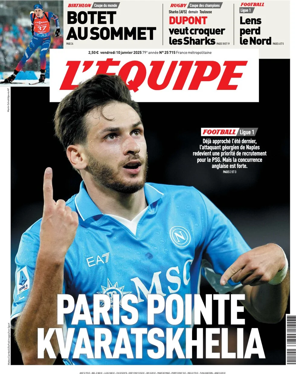anteprima della prima pagina di lequipe del 10/01/2025