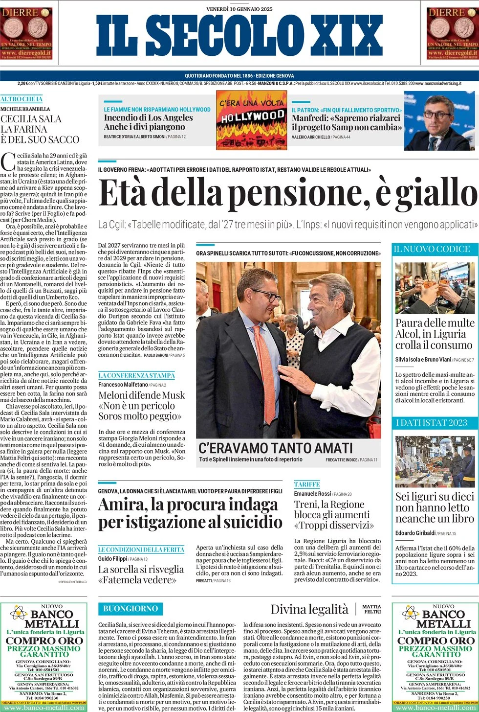 anteprima della prima pagina di il-secolo-xix del 10/01/2025