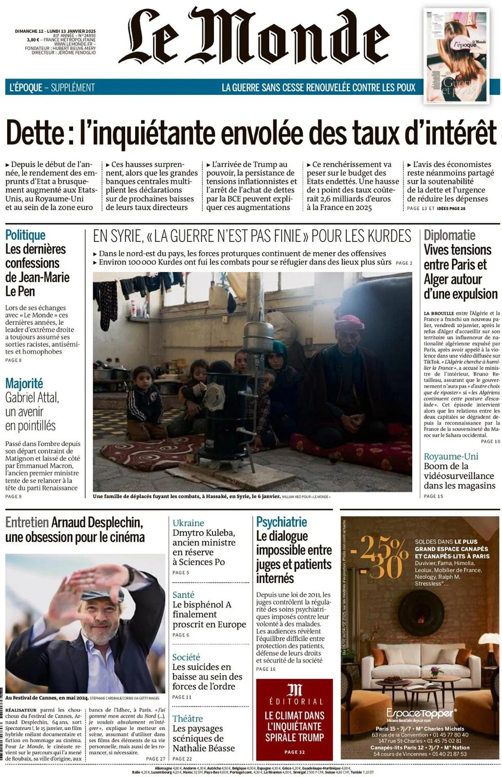 anteprima della prima pagina di le-monde del 11/01/2025