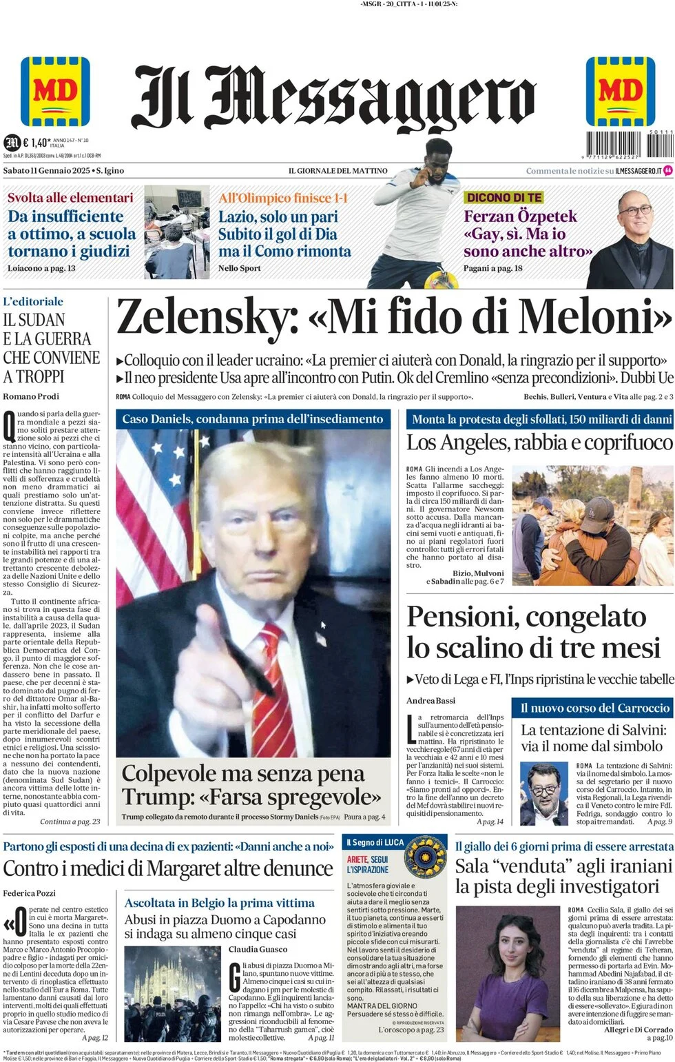 anteprima della prima pagina di il-messaggero del 11/01/2025