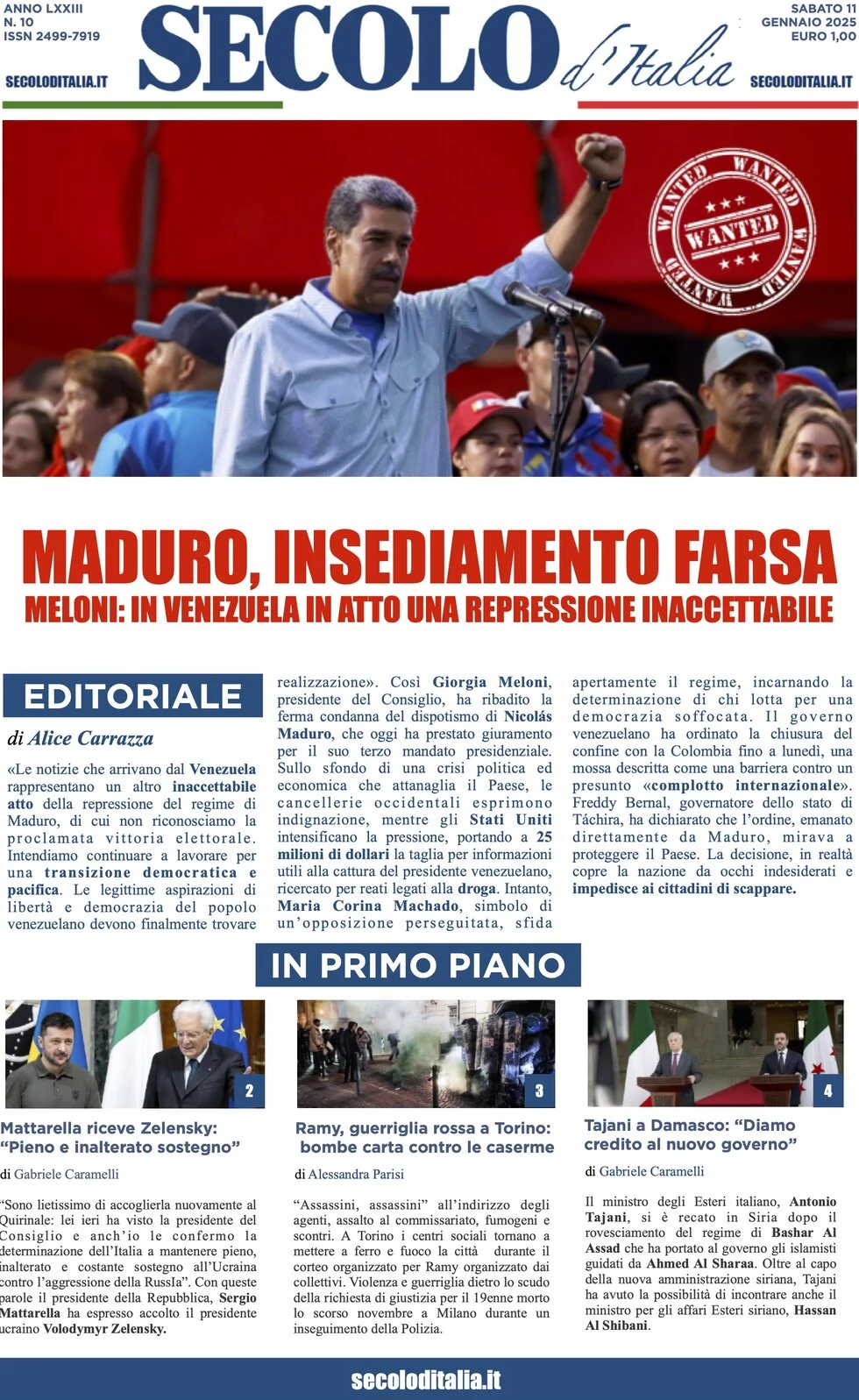 anteprima della prima pagina di secolo-ditalia del 11/01/2025