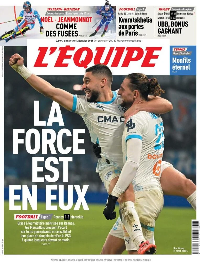 anteprima della prima pagina di lequipe del 12/01/2025