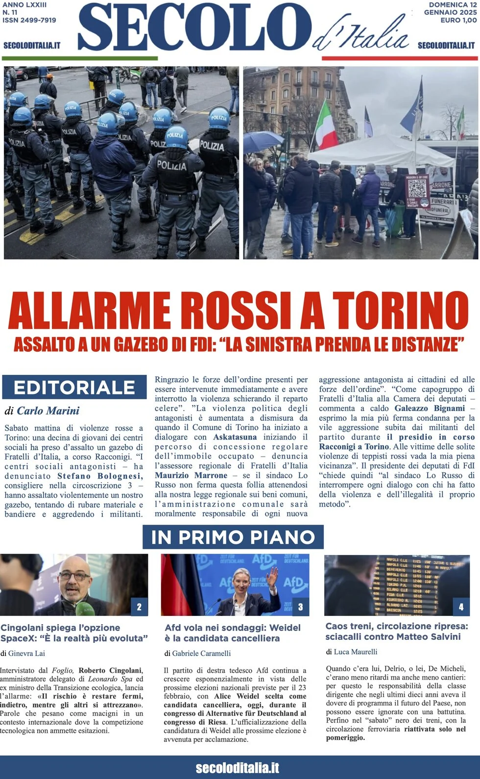 anteprima della prima pagina di secolo-ditalia del 12/01/2025