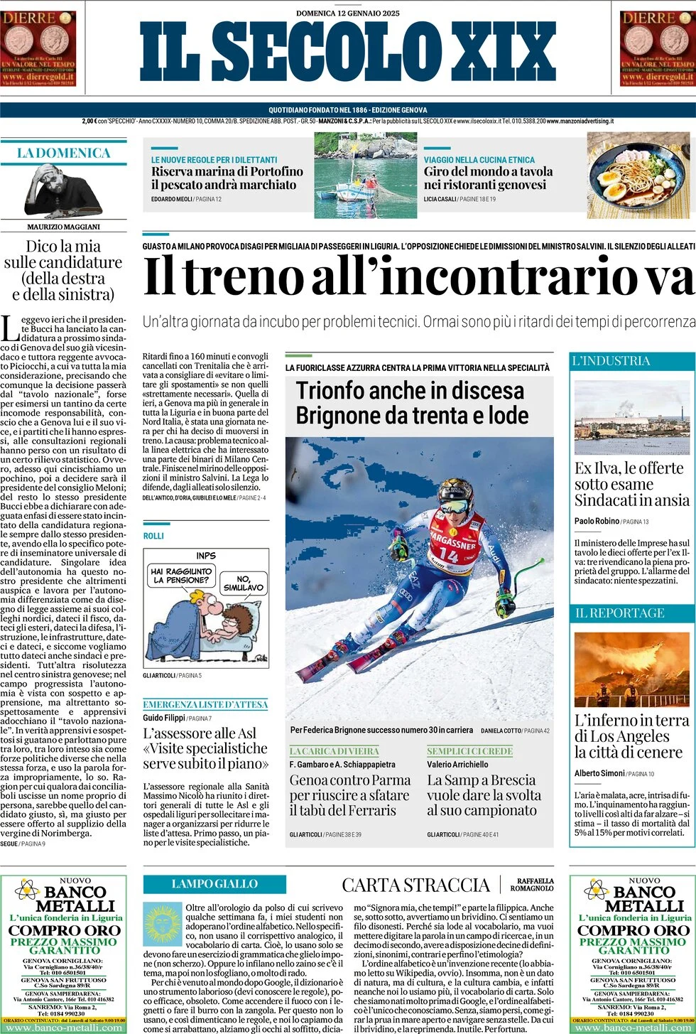 anteprima della prima pagina di il-secolo-xix del 12/01/2025