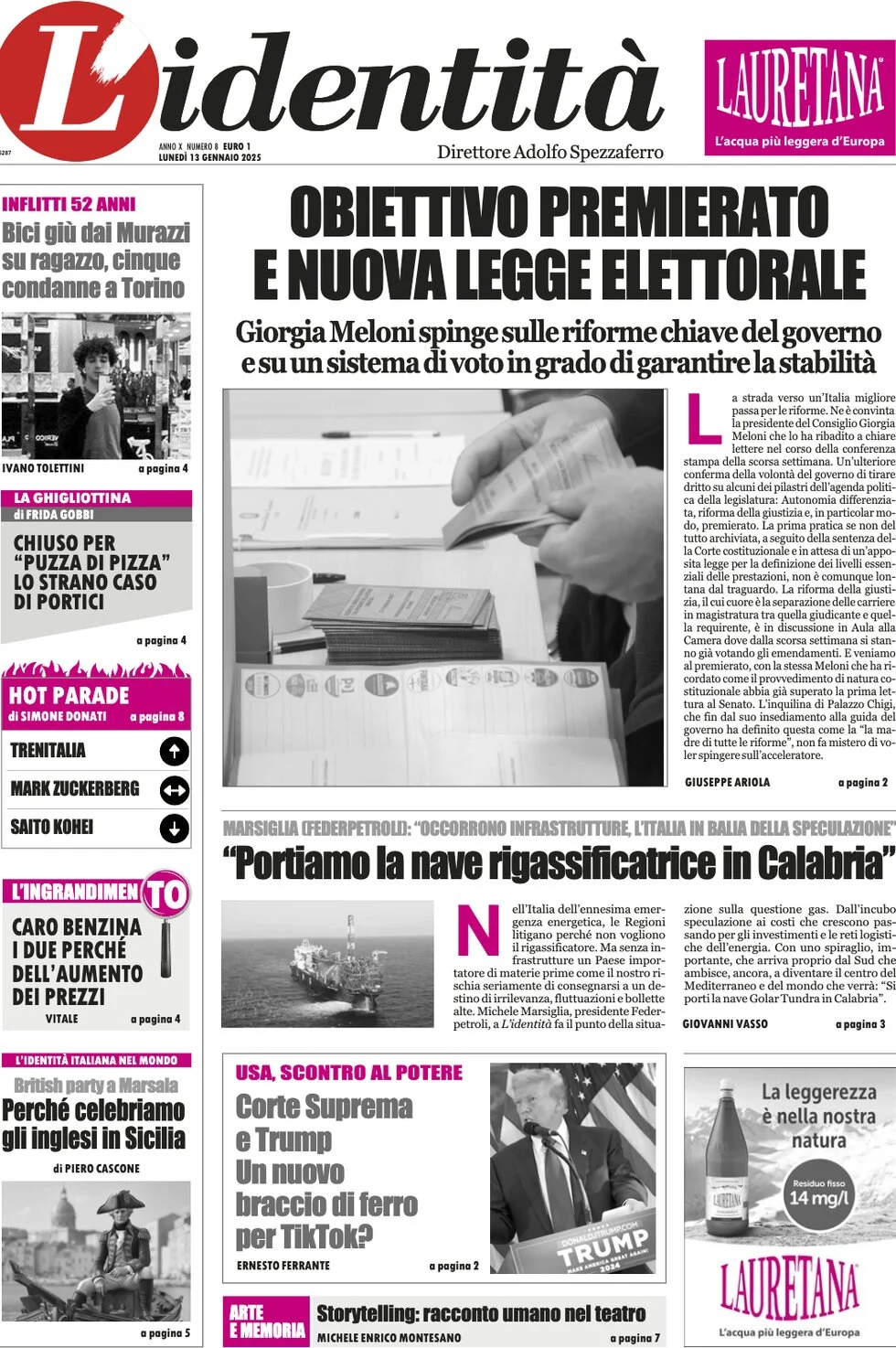 anteprima della prima pagina di lidentit del 13/01/2025