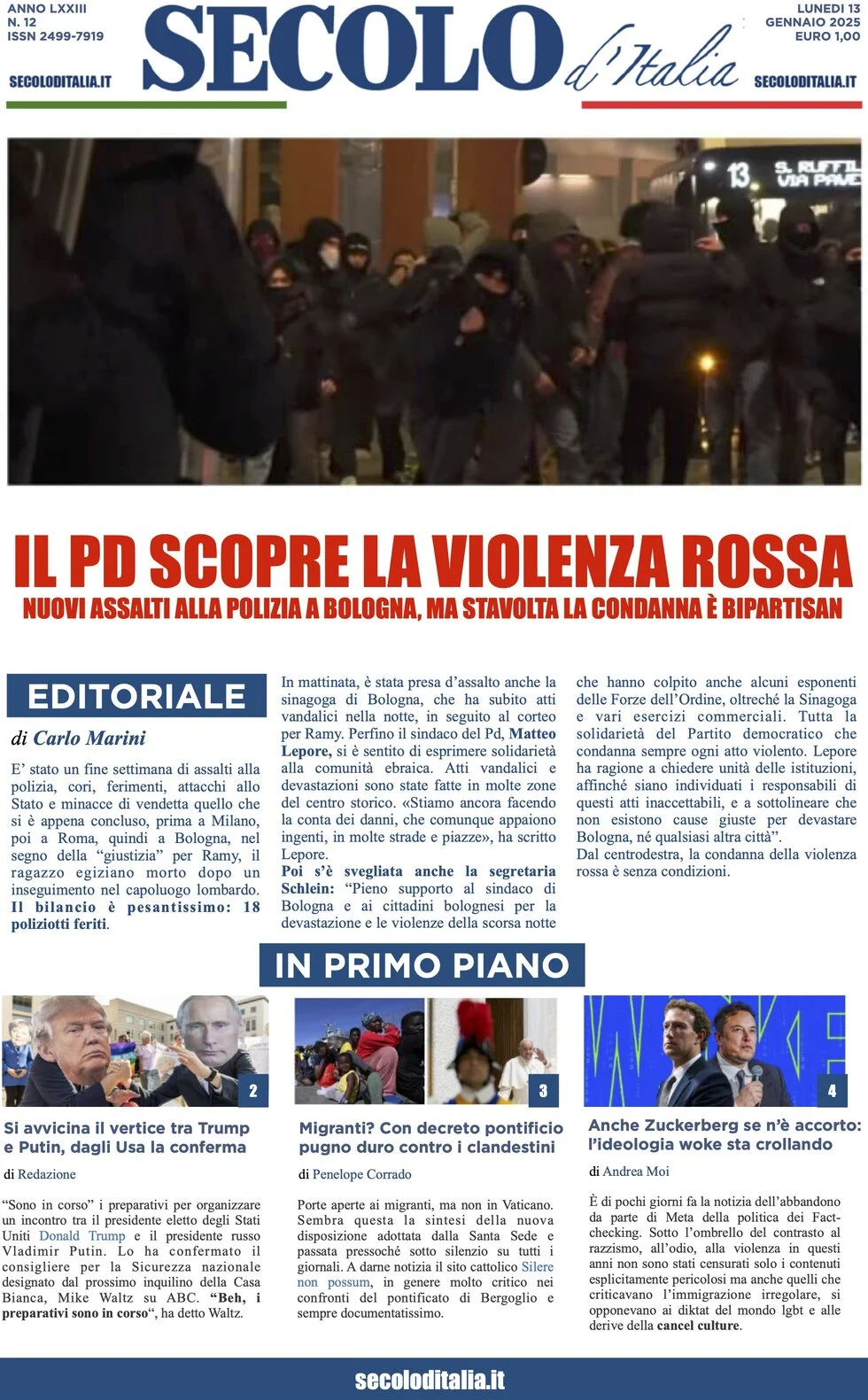 anteprima della prima pagina di secolo-ditalia del 13/01/2025