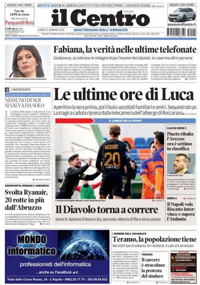 anteprima della prima pagina di il-centro-teramo del 13/01/2025