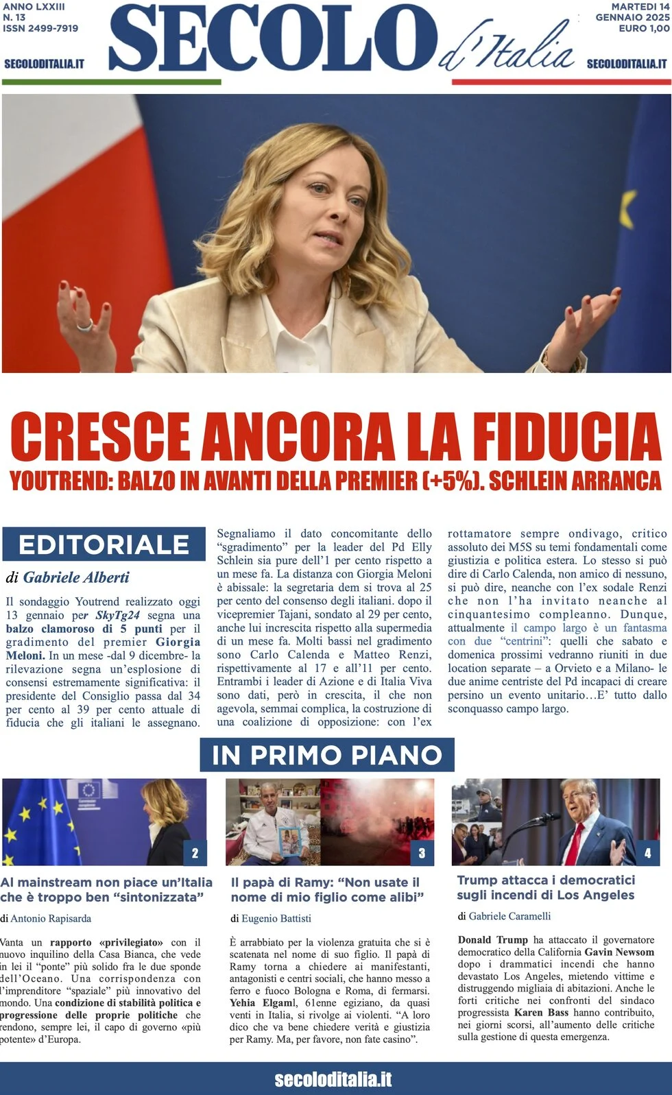 anteprima della prima pagina di secolo-ditalia del 14/01/2025