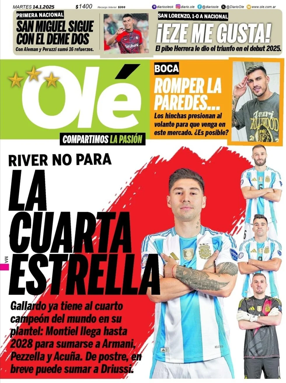 anteprima della prima pagina di ol del 14/01/2025