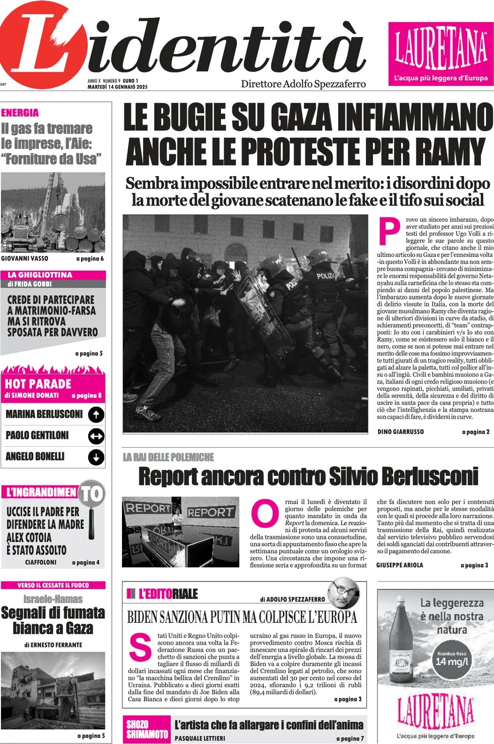 anteprima della prima pagina di lidentit del 14/01/2025