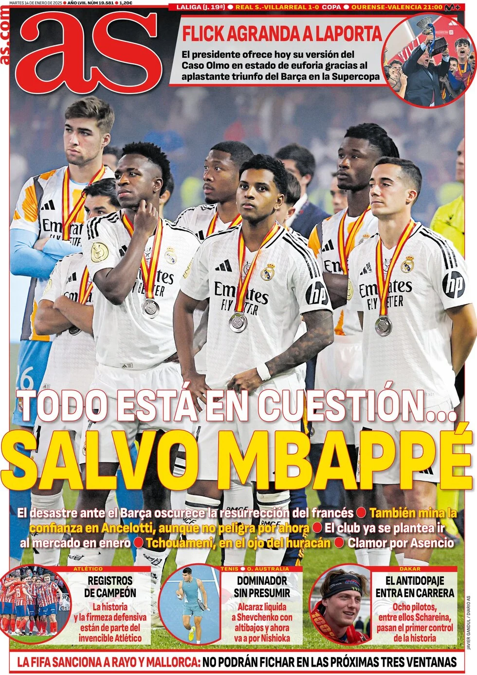 anteprima della prima pagina di as-madrid del 14/01/2025