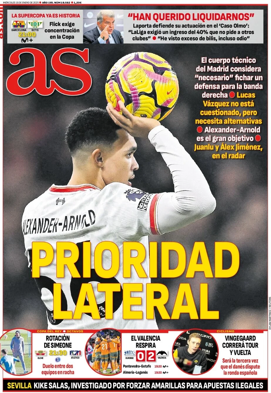 anteprima della prima pagina di as-madrid del 15/01/2025