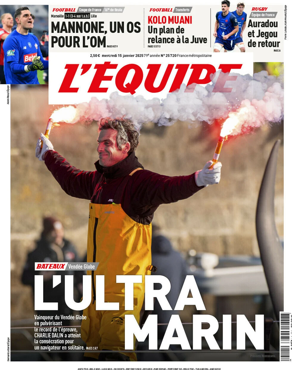 anteprima della prima pagina di lequipe del 15/01/2025
