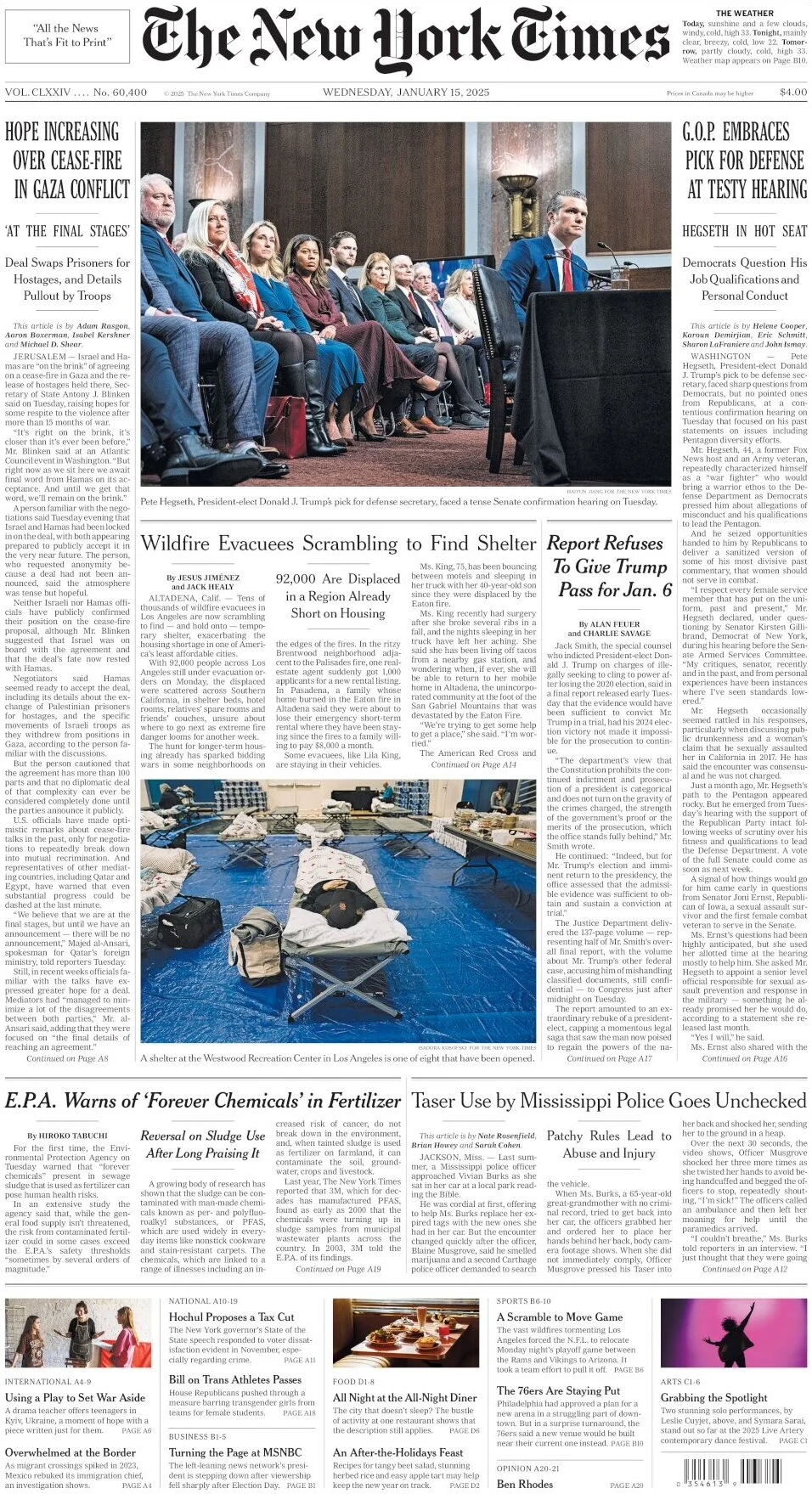 anteprima della prima pagina di the-new-york-times del 15/01/2025