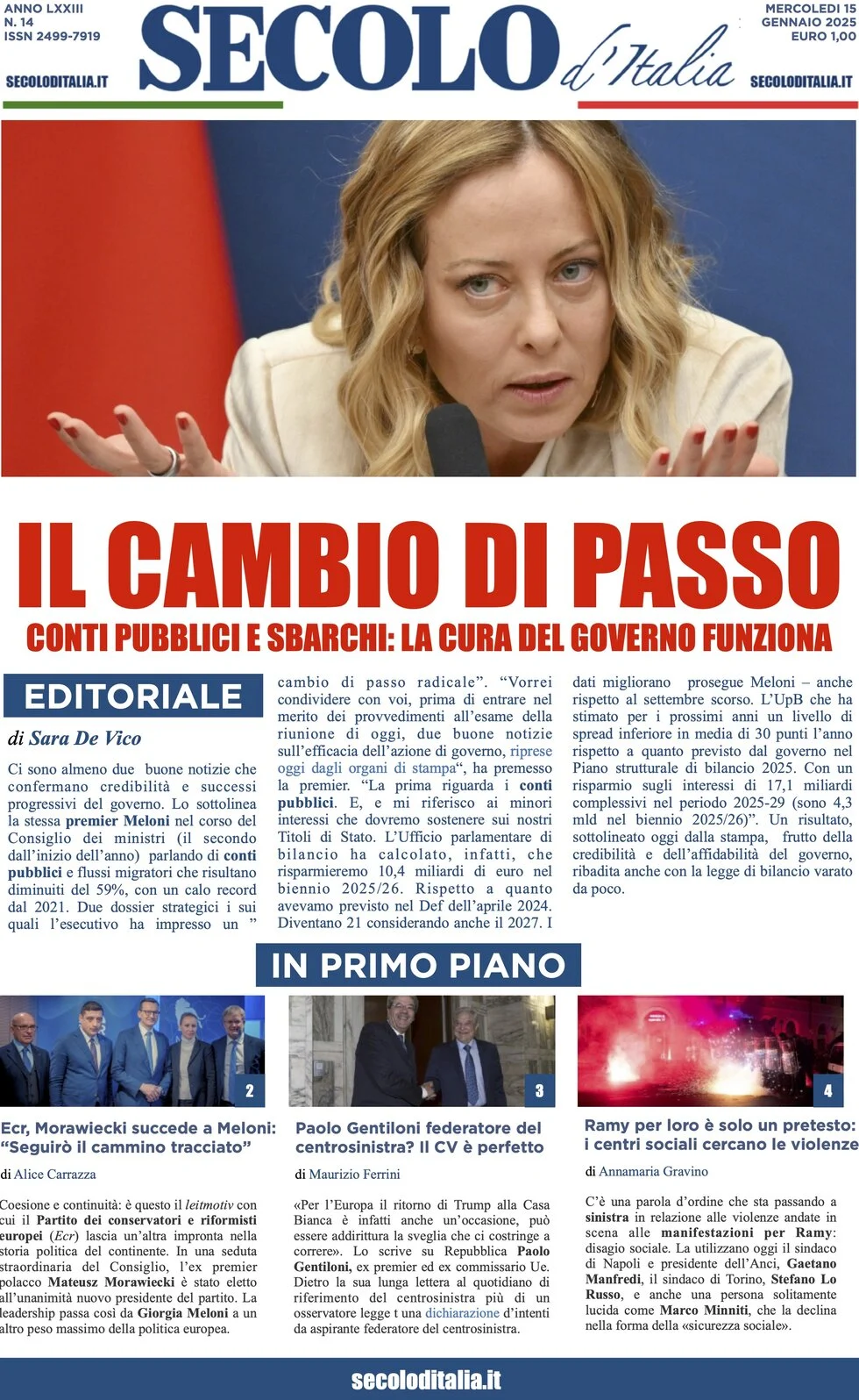 anteprima della prima pagina di secolo-ditalia del 15/01/2025