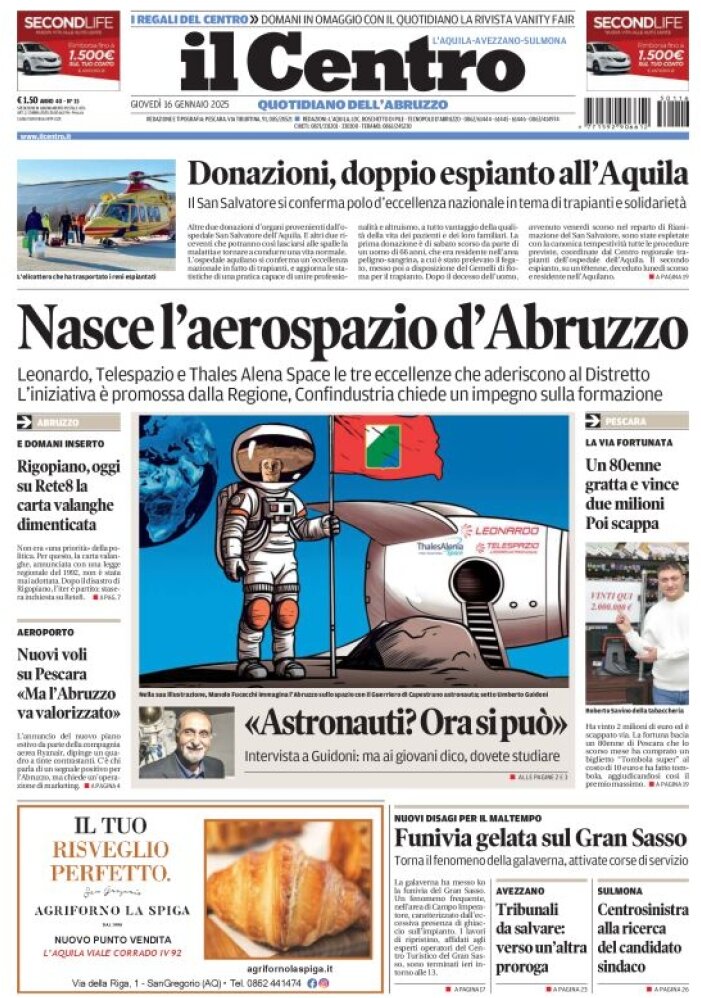 anteprima della prima pagina di il-centro-laquila del 16/01/2025
