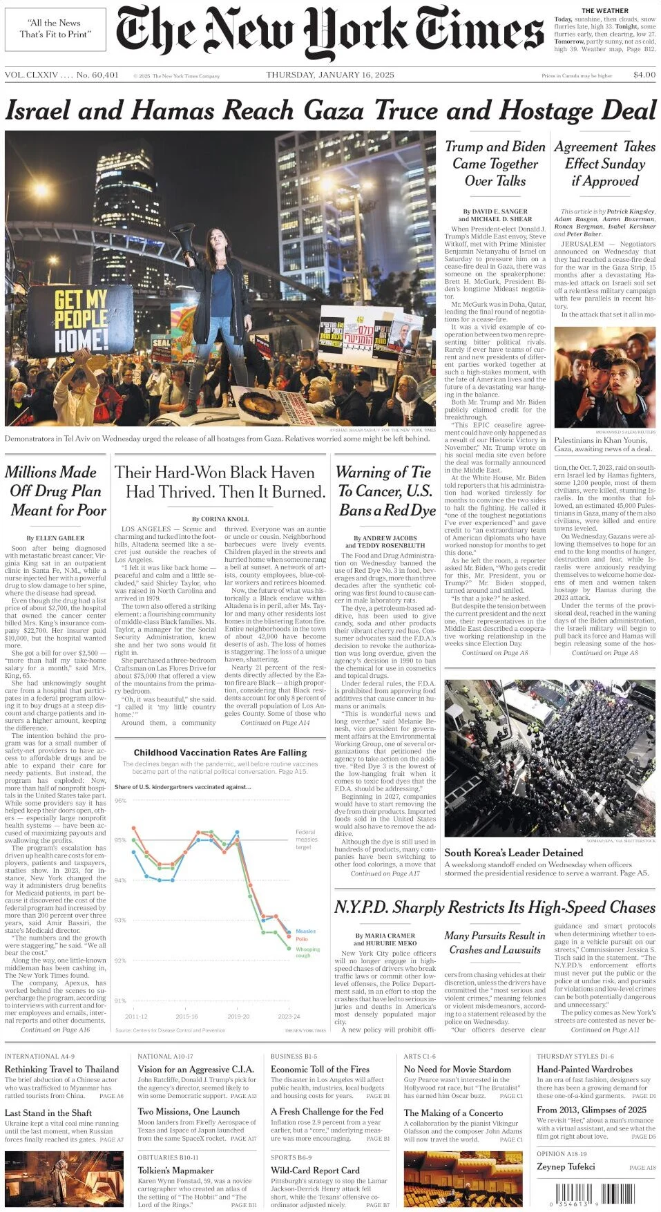anteprima della prima pagina di the-new-york-times del 16/01/2025