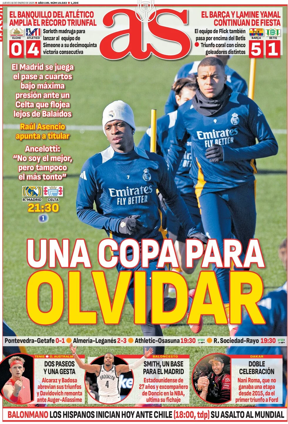 anteprima della prima pagina di as-madrid del 16/01/2025