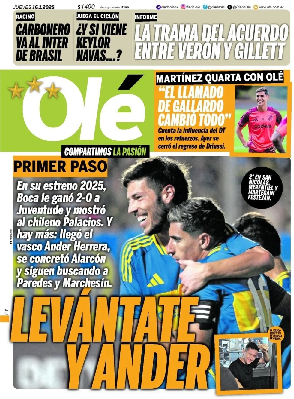 anteprima della prima pagina di ol del 16/01/2025