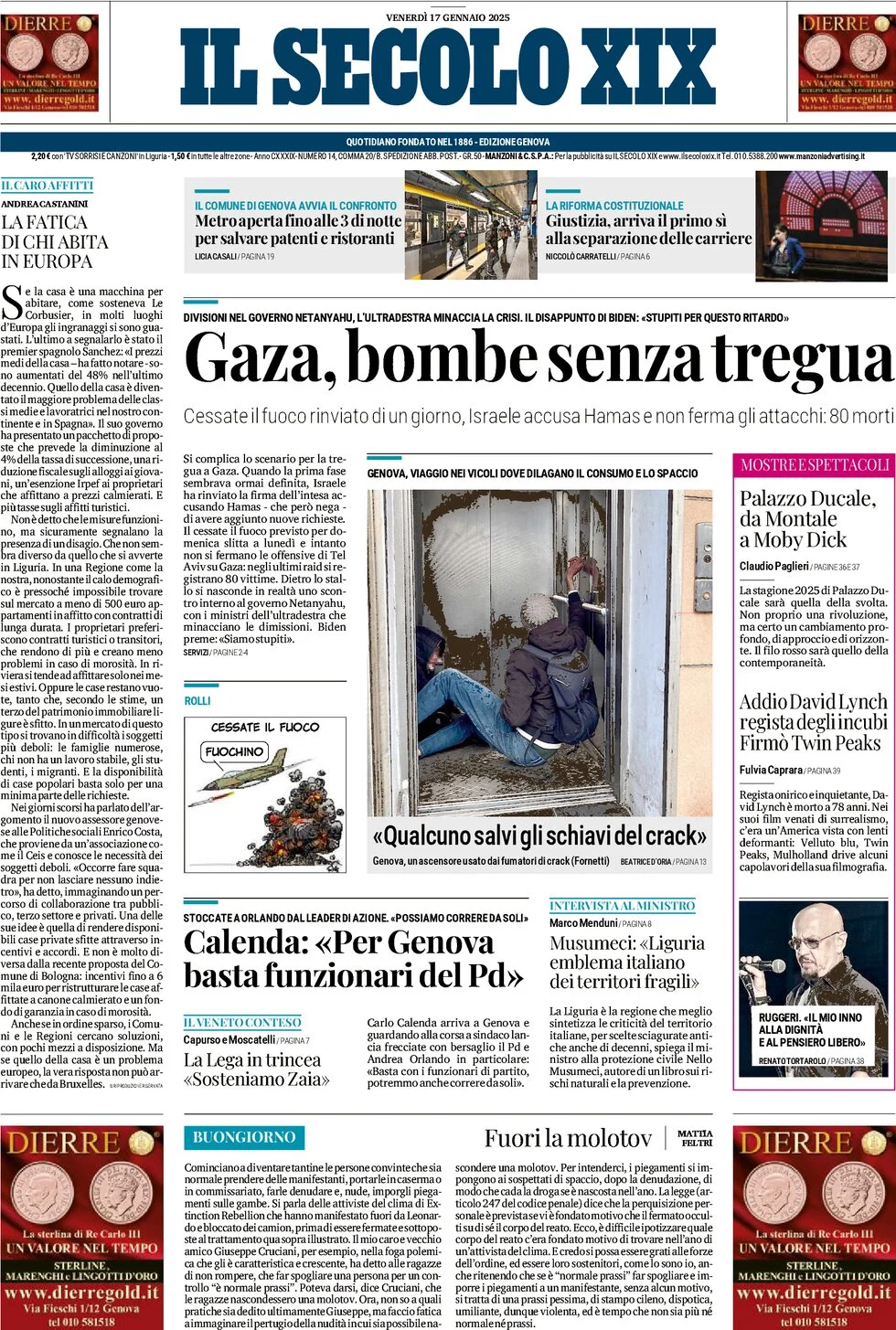 anteprima della prima pagina di il-secolo-xix del 17/01/2025