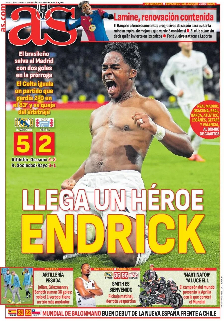 anteprima della prima pagina di as-madrid del 17/01/2025