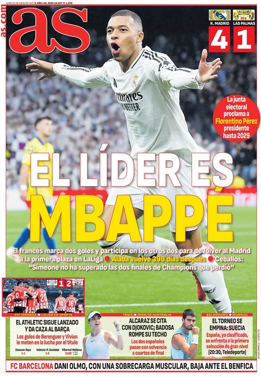 anteprima della prima pagina di as-madrid del 20/01/2025