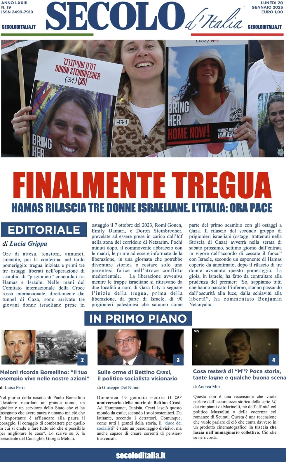 anteprima della prima pagina di secolo-ditalia del 20/01/2025