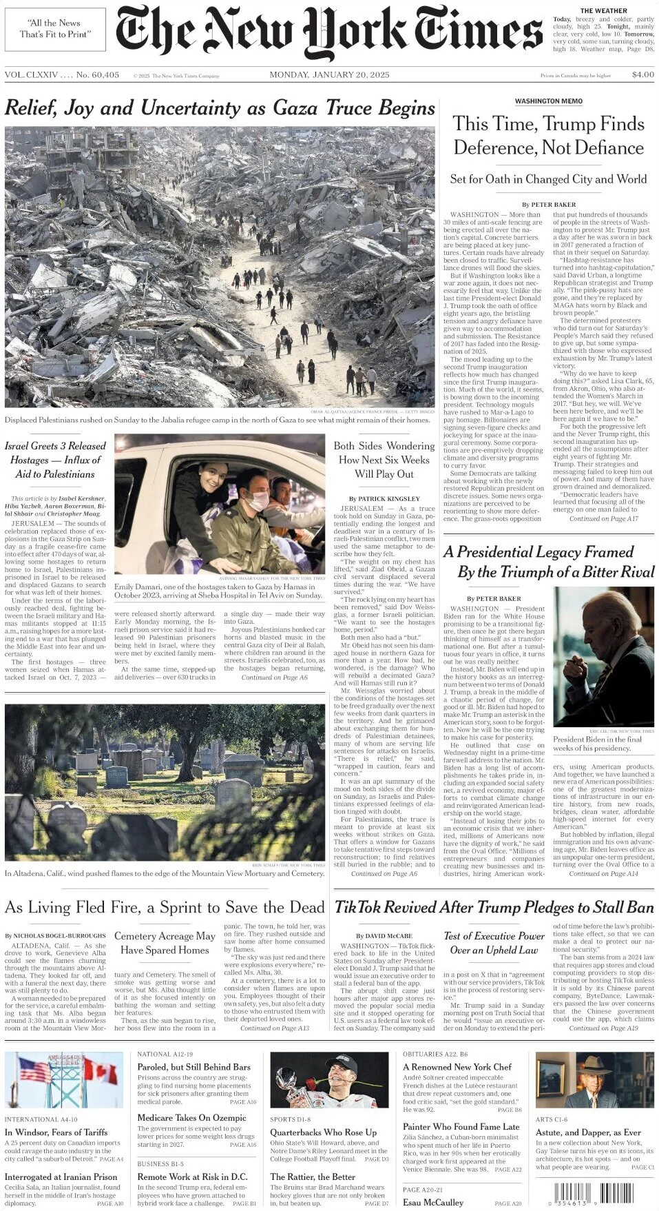 anteprima della prima pagina di the-new-york-times del 20/01/2025