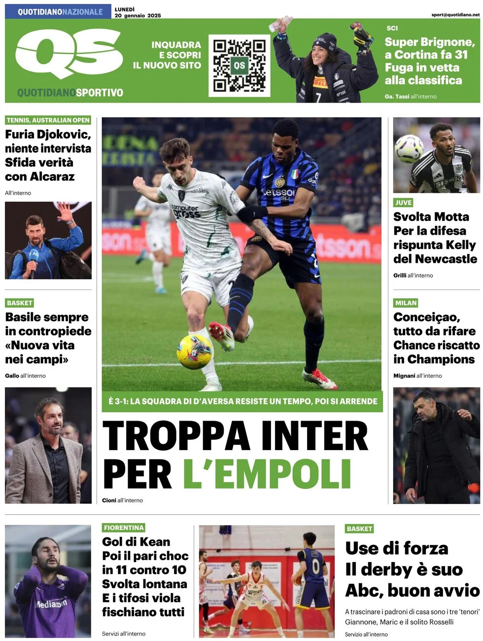 anteprima della prima pagina di qs-quotidiano-sportivo del 20/01/2025