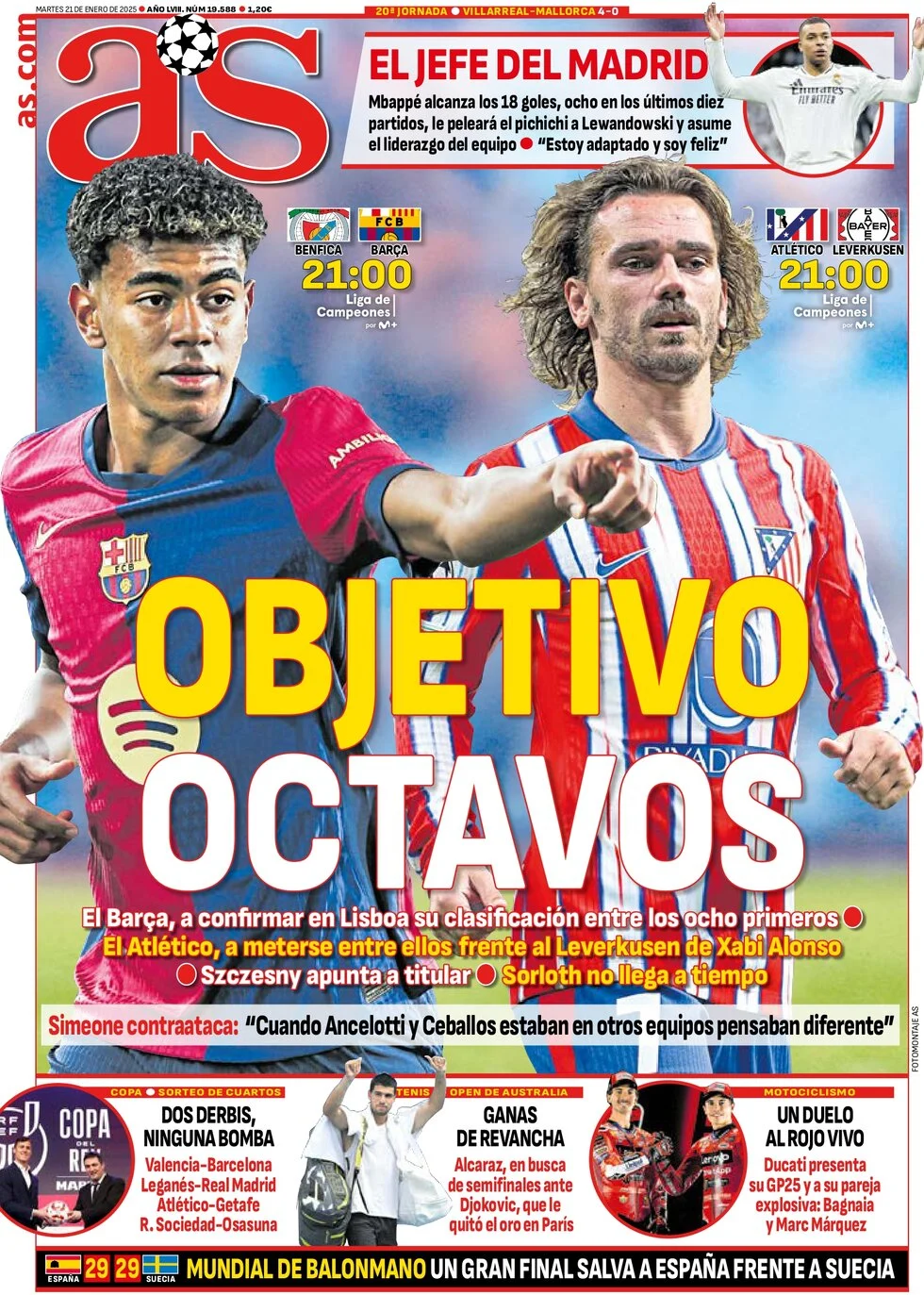 anteprima della prima pagina di as-madrid del 21/01/2025