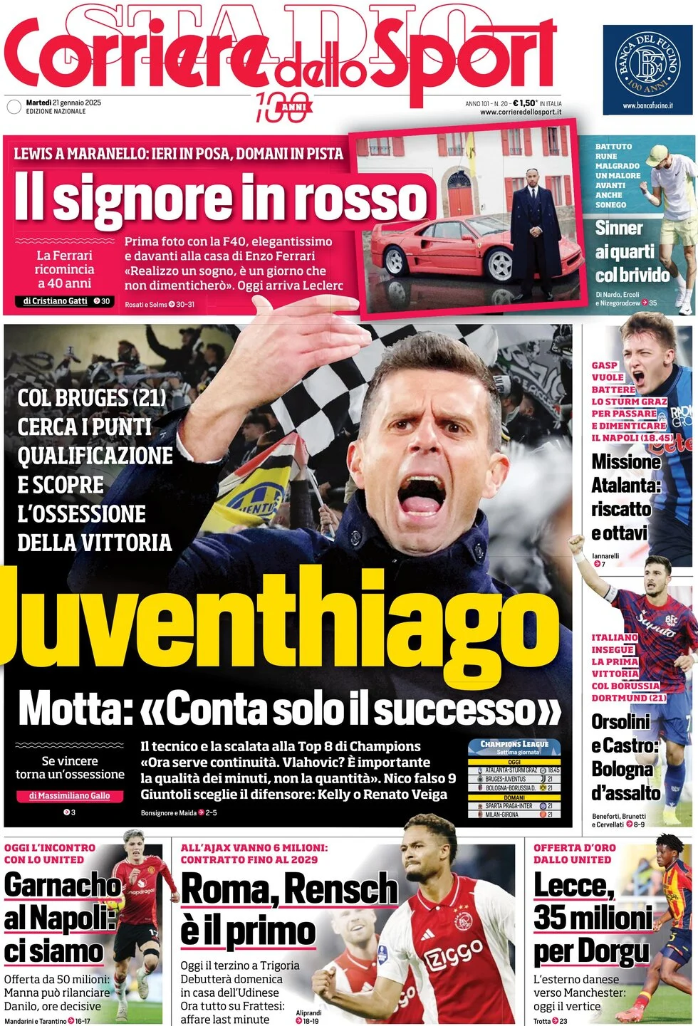 anteprima della prima pagina di corriere-dello-sport del 21/01/2025