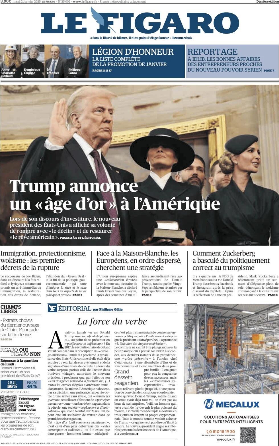 anteprima della prima pagina di le-figaro del 21/01/2025