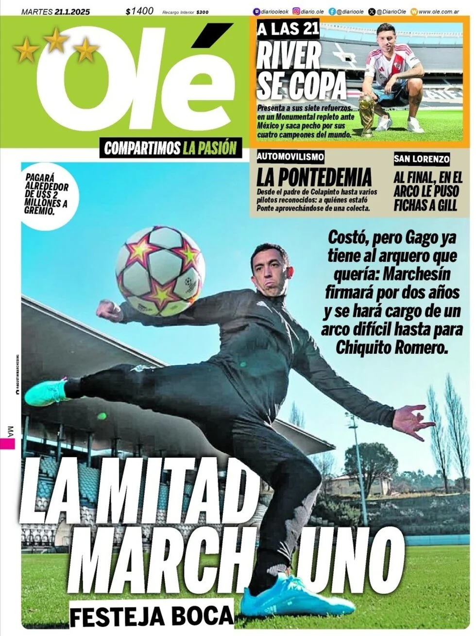 anteprima della prima pagina di ol del 21/01/2025