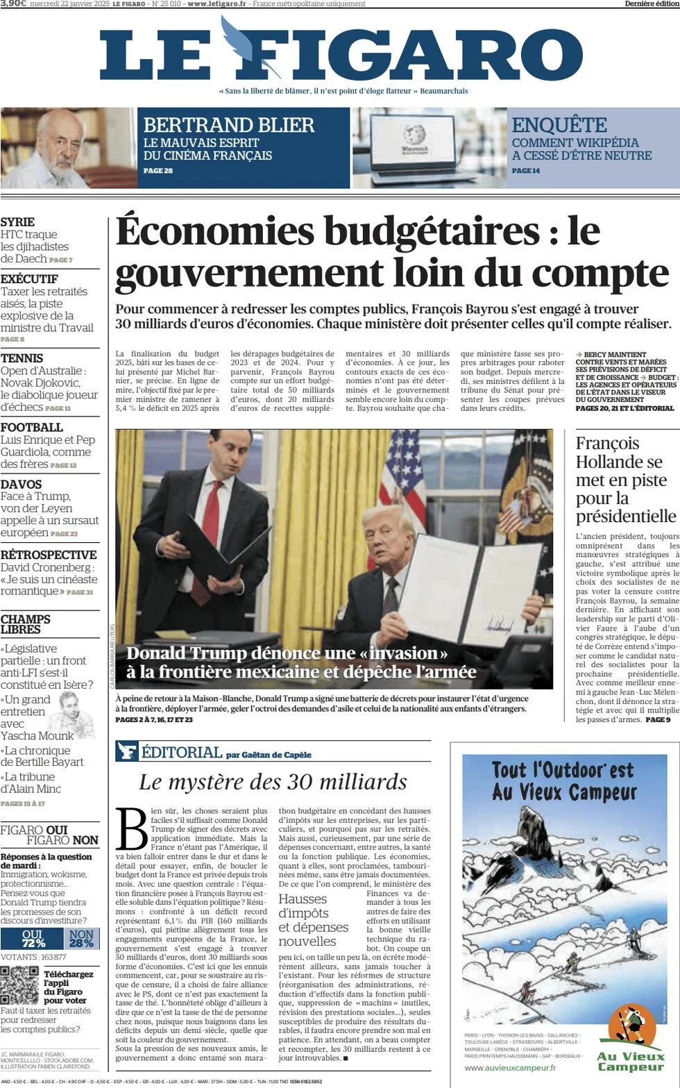 anteprima della prima pagina di le-figaro del 22/01/2025
