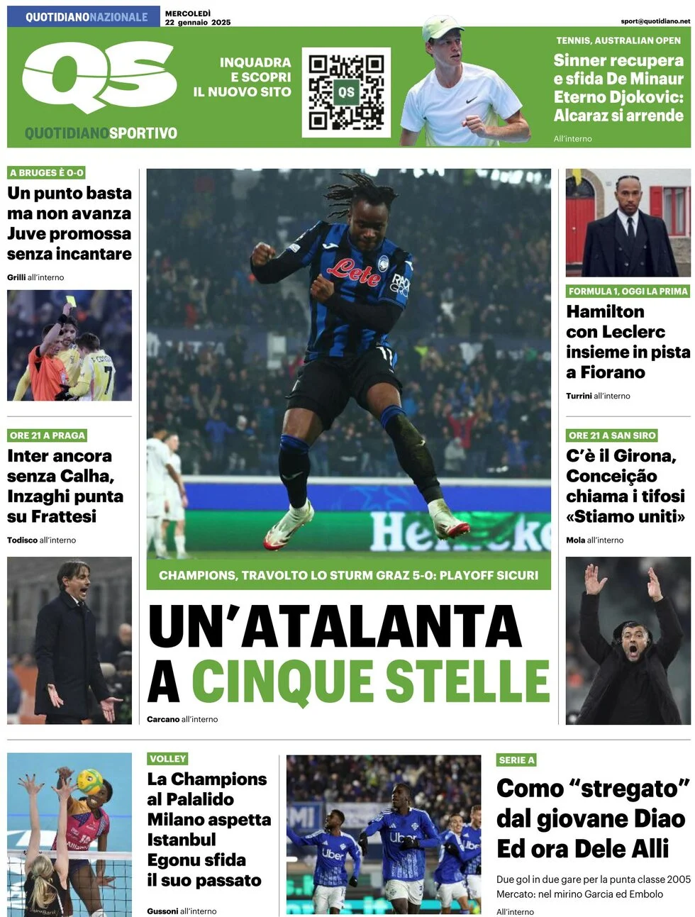 anteprima della prima pagina di qs-quotidiano-sportivo del 22/01/2025