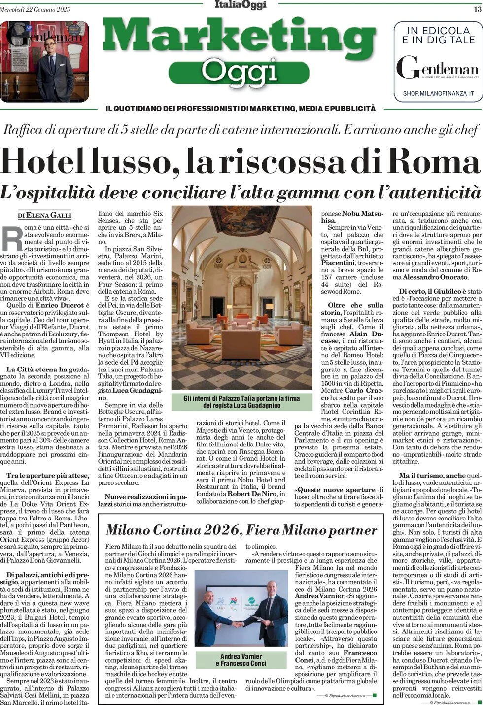 anteprima della prima pagina di marketing-oggi del 22/01/2025