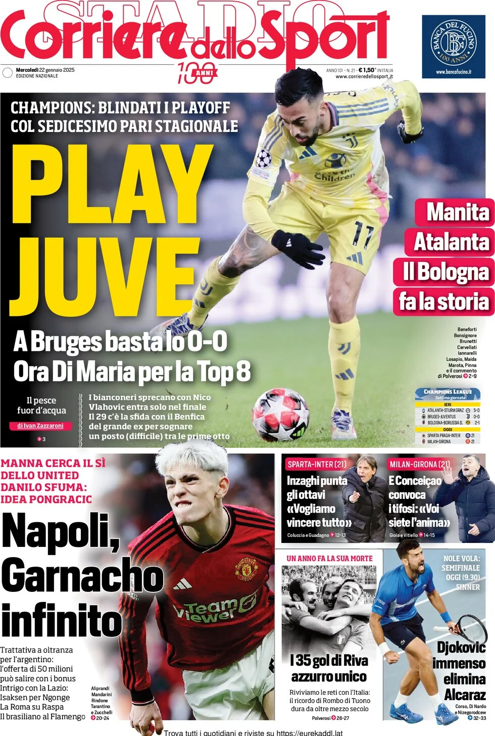 anteprima della prima pagina di corriere-dello-sport del 22/01/2025