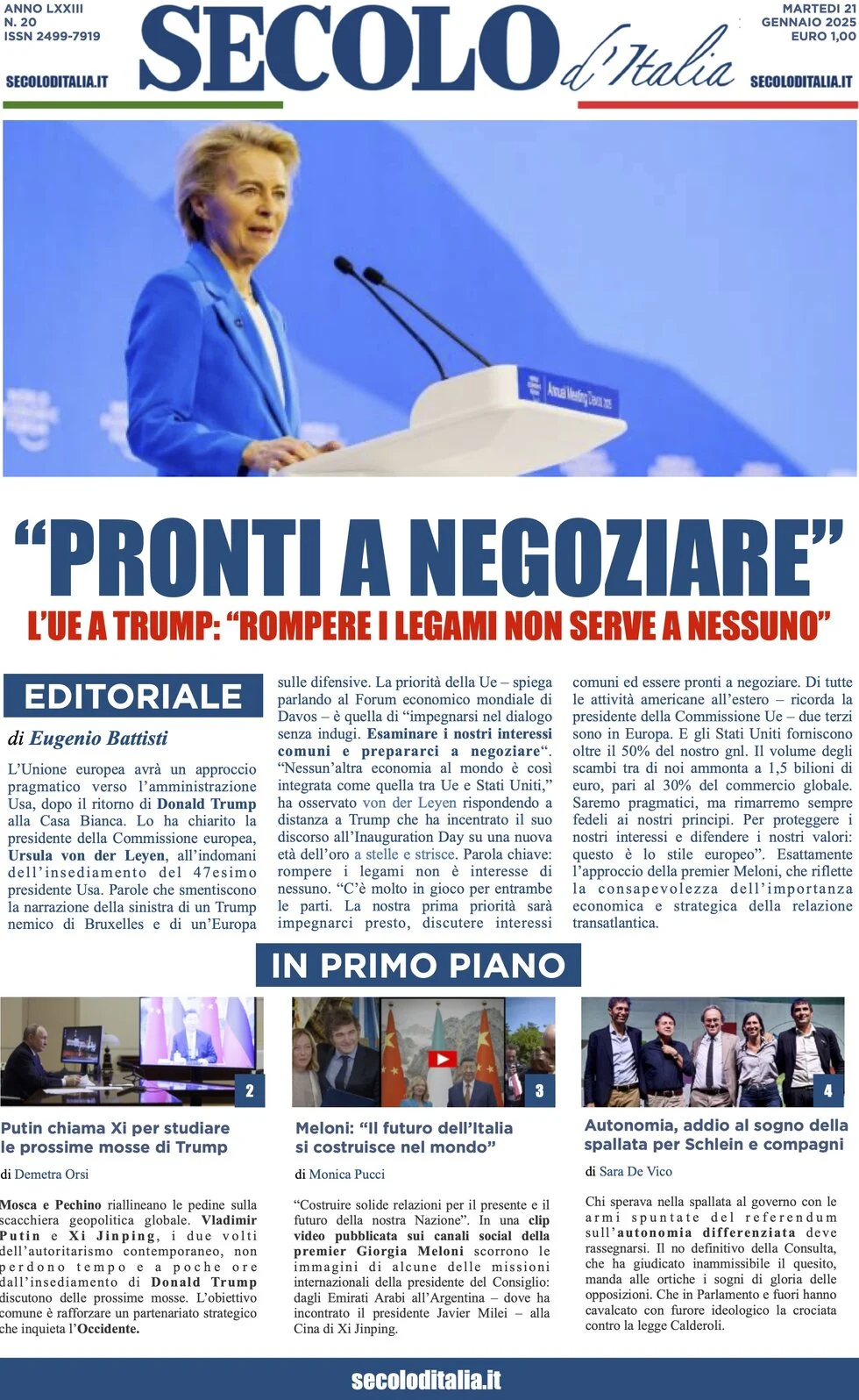anteprima della prima pagina di secolo-ditalia del 22/01/2025