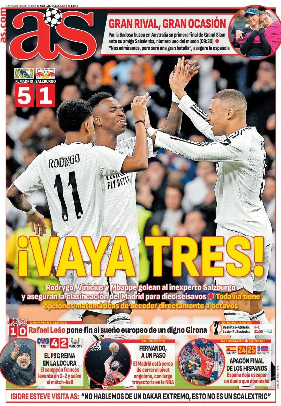 anteprima della prima pagina di as-madrid del 23/01/2025
