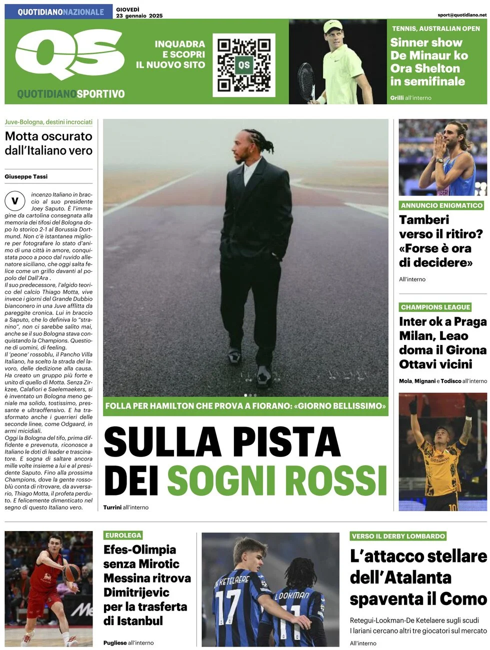 anteprima della prima pagina di qs-quotidiano-sportivo del 23/01/2025