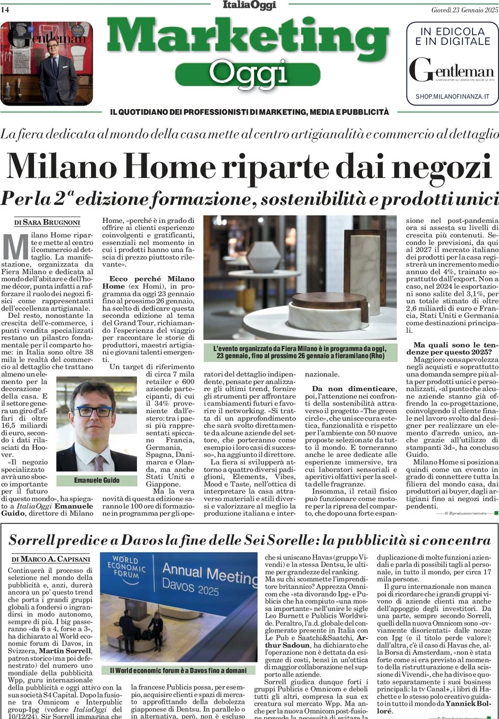 anteprima della prima pagina di marketing-oggi del 23/01/2025