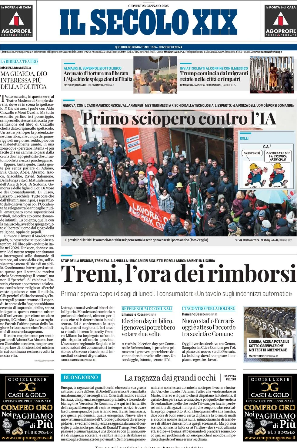anteprima della prima pagina di il-secolo-xix del 23/01/2025