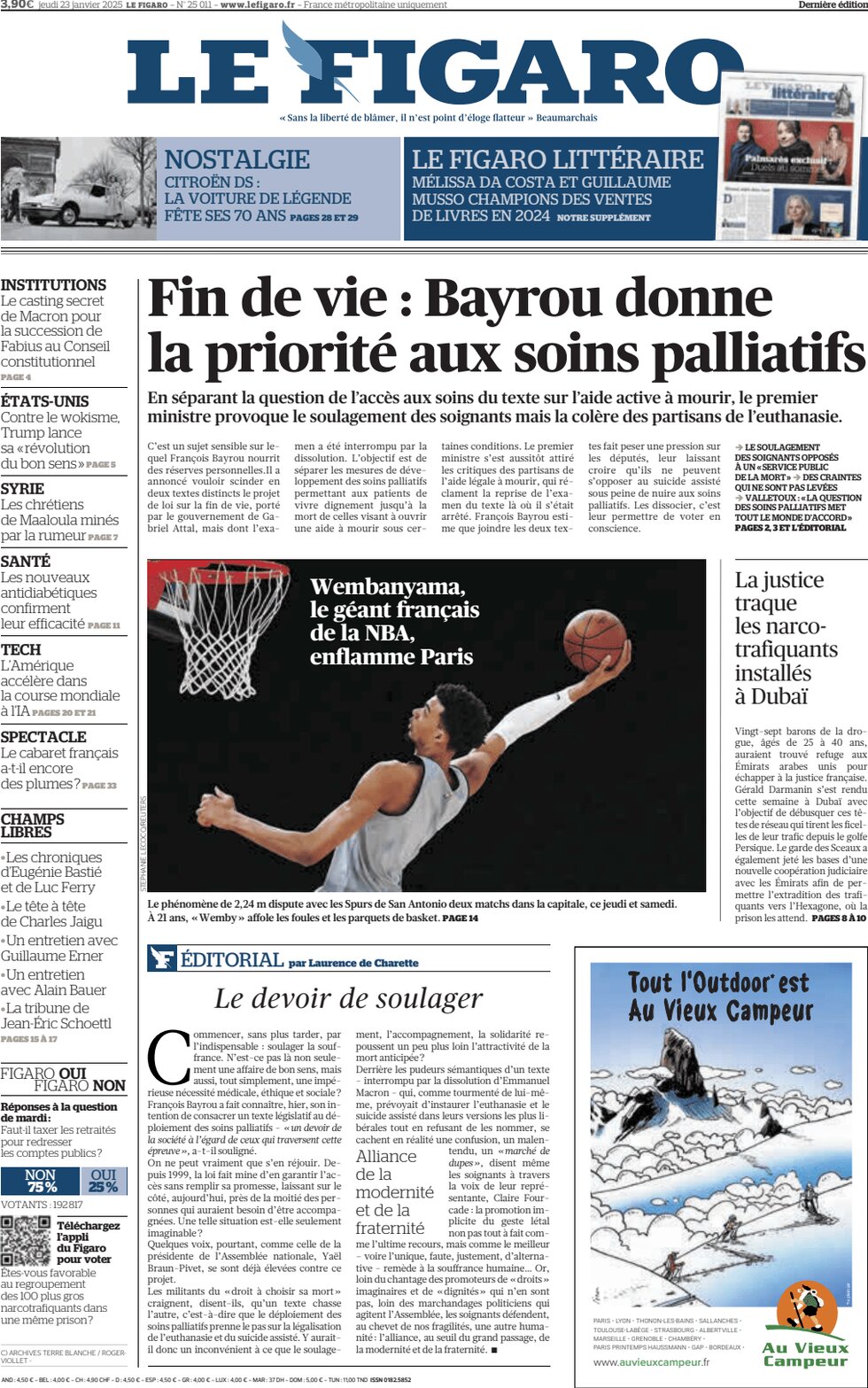 anteprima della prima pagina di le-figaro del 23/01/2025