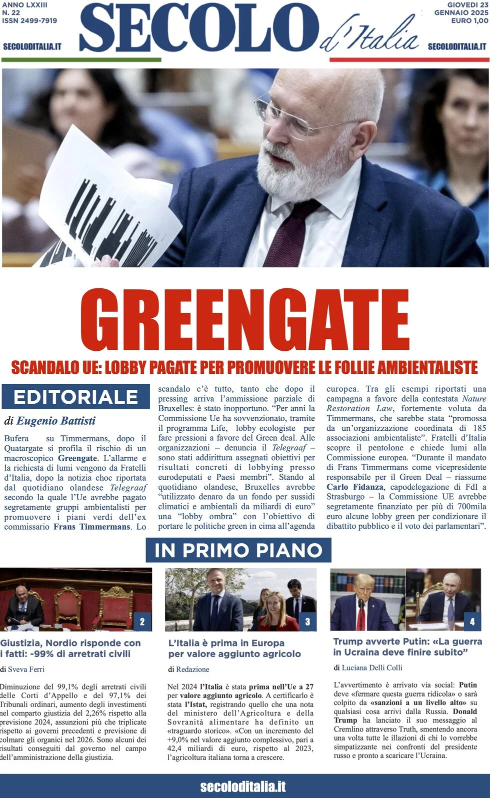 anteprima della prima pagina di secolo-ditalia del 23/01/2025